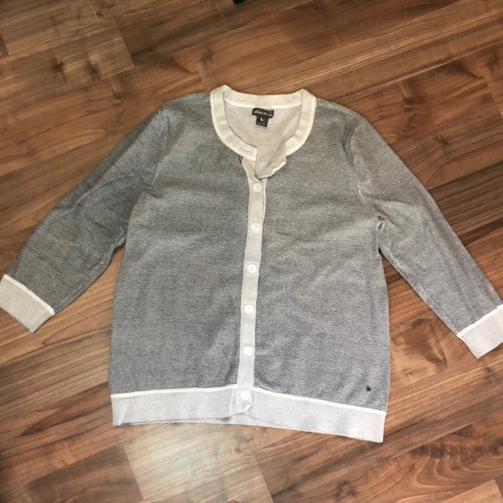 Eddie Bauer gray button up sweater